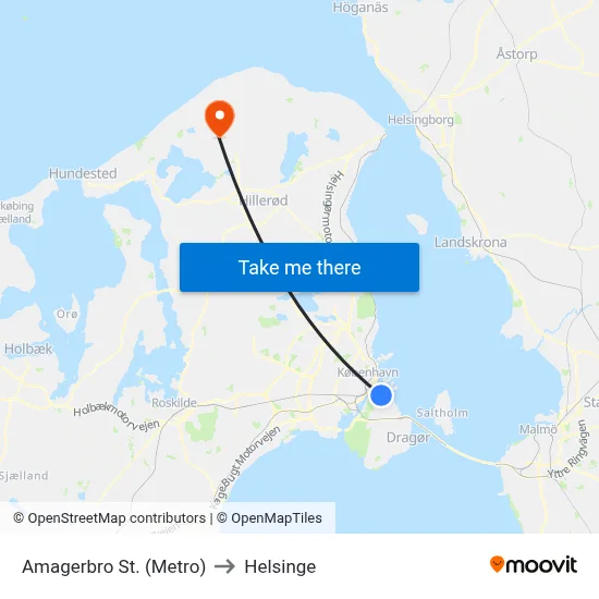 Amagerbro St. (Metro) to Helsinge map