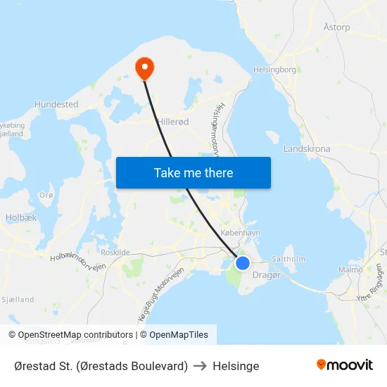 Ørestad St. (Ørestads Boulevard) to Helsinge map