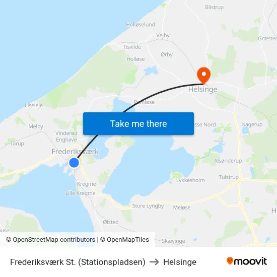 Frederiksværk St. (Stationspladsen) to Helsinge map