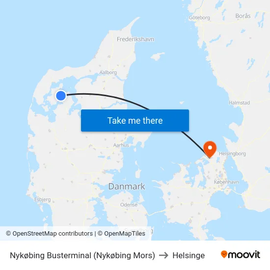 Nykøbing Busterminal (Nykøbing Mors) to Helsinge map