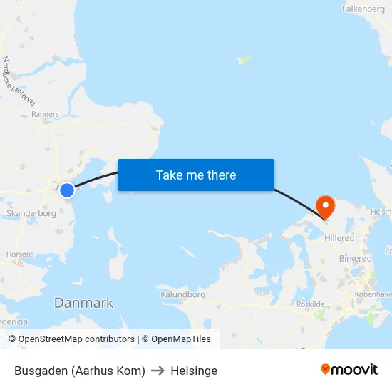 Busgaden (Aarhus Kom) to Helsinge map