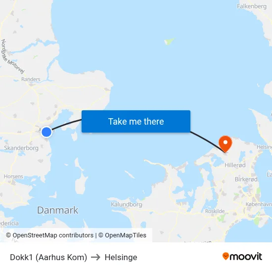 Dokk1 (Aarhus Kom) to Helsinge map