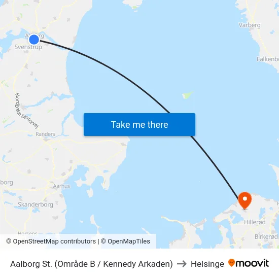 Aalborg St. (Område B / Kennedy Arkaden) to Helsinge map