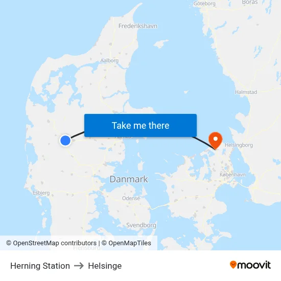 Herning Station to Helsinge map