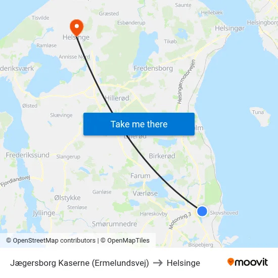 Jægersborg Kaserne (Ermelundsvej) to Helsinge map