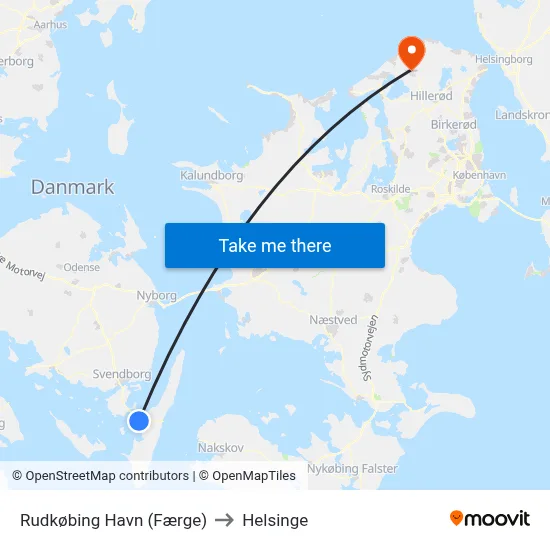 Rudkøbing Havn (Færge) to Helsinge map