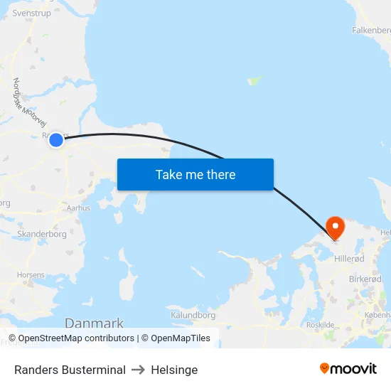 Randers Busterminal to Helsinge map