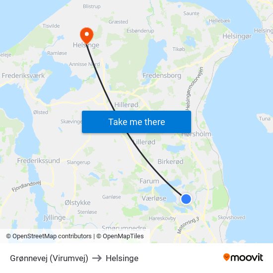 Grønnevej (Virumvej) to Helsinge map