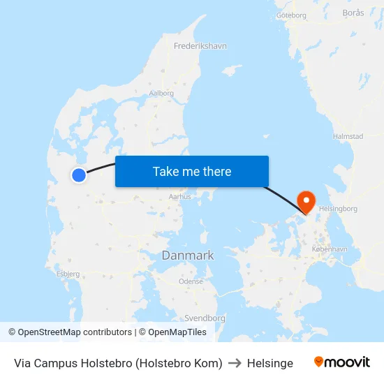 Via Campus Holstebro (Holstebro Kom) to Helsinge map