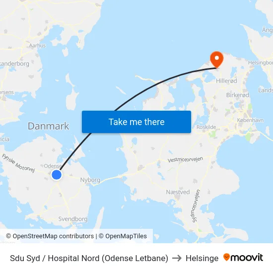 Sdu Syd / Hospital Nord (Odense Letbane) to Helsinge map