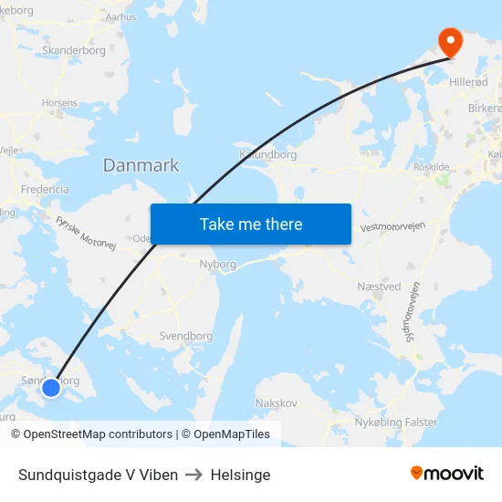 Sundquistgade V Viben to Helsinge map