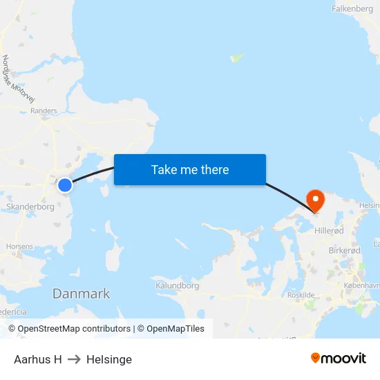 Aarhus H to Helsinge map