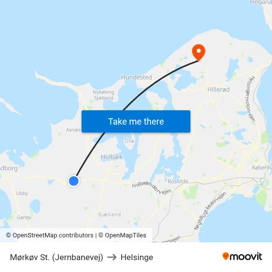 Mørkøv St. (Jernbanevej) to Helsinge map