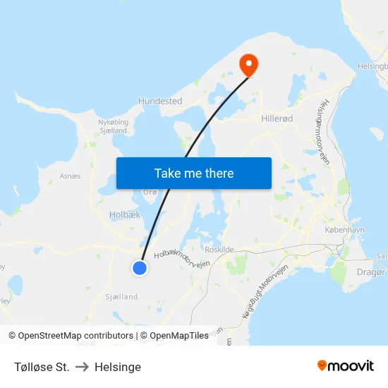 Tølløse St. to Helsinge map