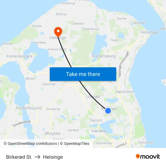 Birkerød St. to Helsinge map