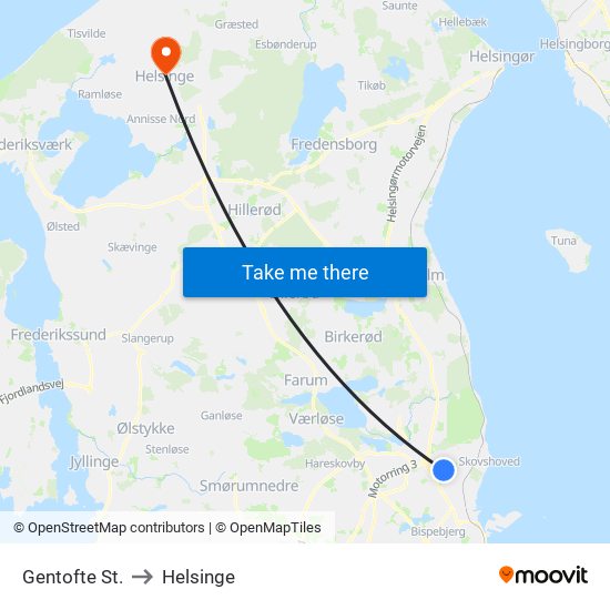 Gentofte St. to Helsinge map