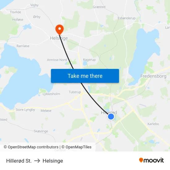 Hillerød St. to Helsinge map