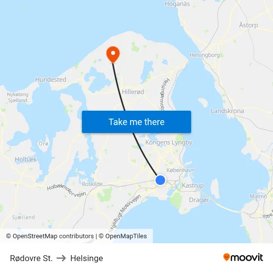 Rødovre St. to Helsinge map