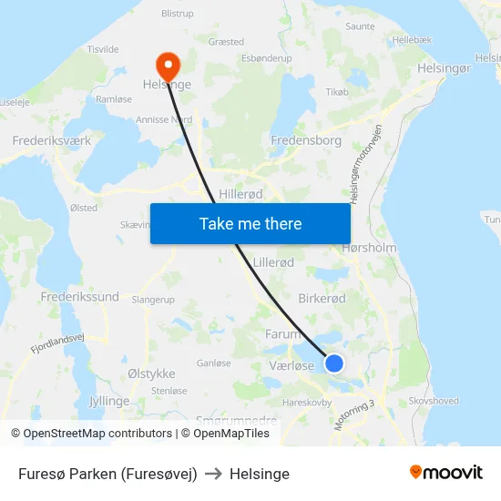 Furesø Parken (Furesøvej) to Helsinge map