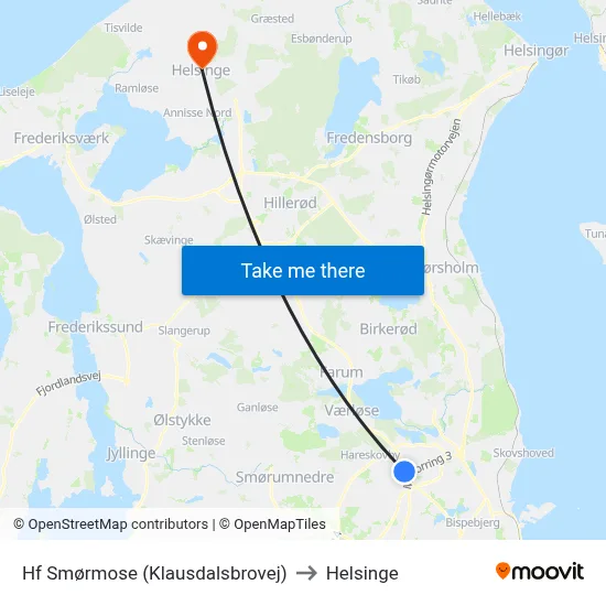 Hf Smørmose (Klausdalsbrovej) to Helsinge map