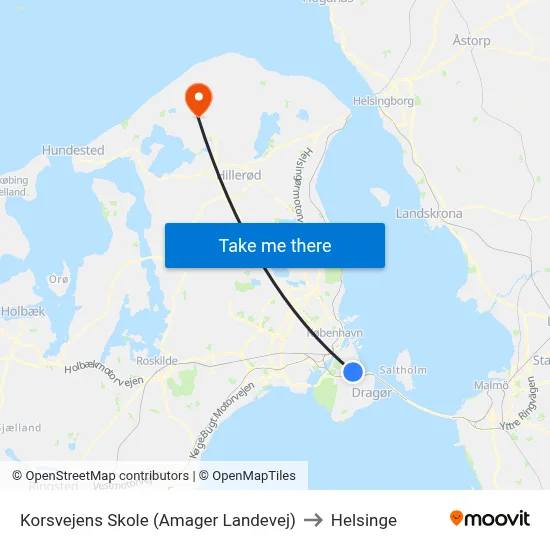 Korsvejens Skole (Amager Landevej) to Helsinge map