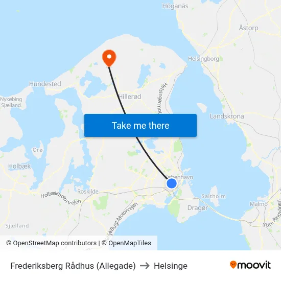 Frederiksberg Rådhus (Allegade) to Helsinge map