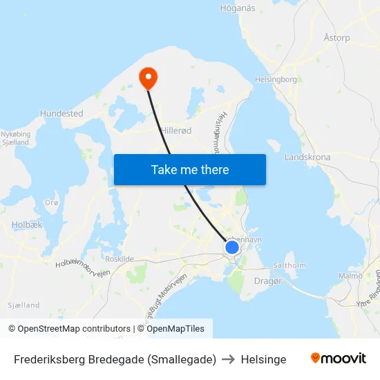 Frederiksberg Bredegade (Smallegade) to Helsinge map