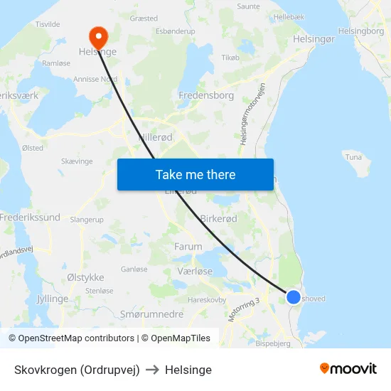 Skovkrogen (Ordrupvej) to Helsinge map