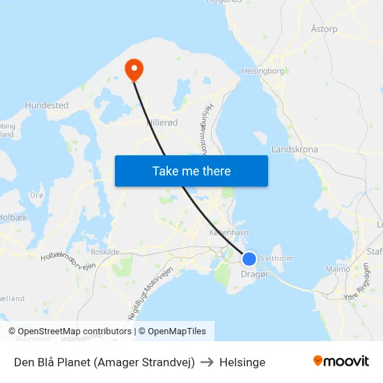 Den Blå Planet (Amager Strandvej) to Helsinge map