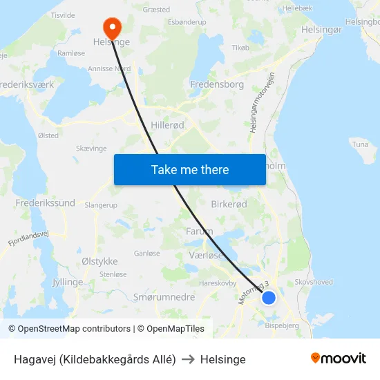 Hagavej (Kildebakkegårds Allé) to Helsinge map