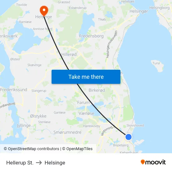 Hellerup St. to Helsinge map