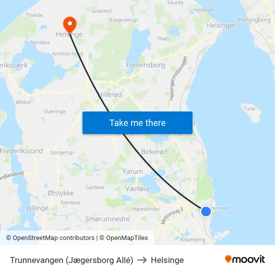 Trunnevangen (Jægersborg Allé) to Helsinge map