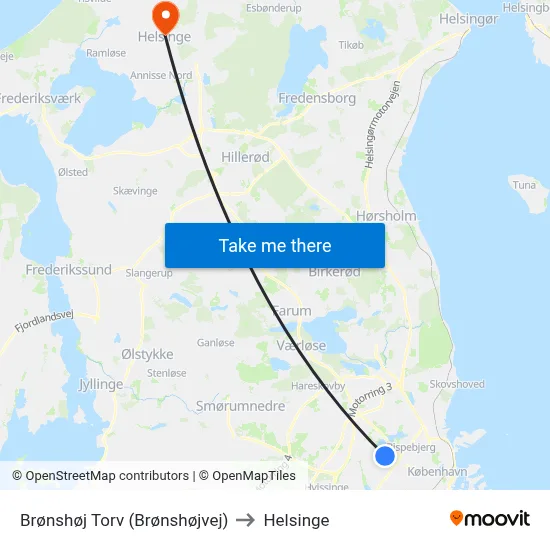 Brønshøj Torv (Brønshøjvej) to Helsinge map