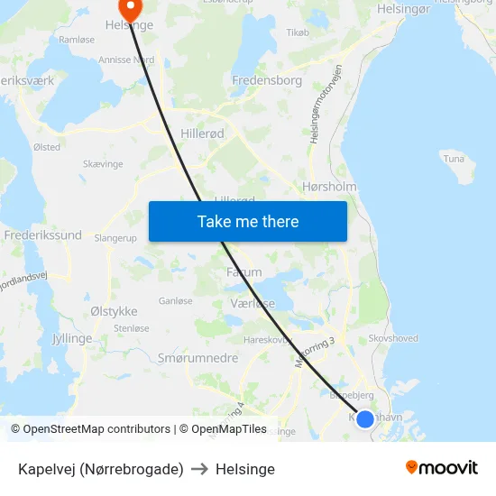 Kapelvej (Nørrebrogade) to Helsinge map