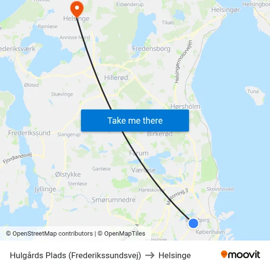 Hulgårds Plads (Frederikssundsvej) to Helsinge map