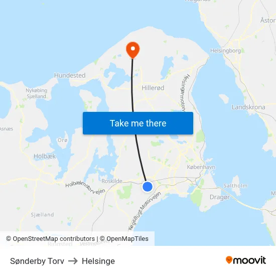 Sønderby Torv to Helsinge map
