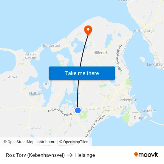 Ro's Torv (Københavnsvej) to Helsinge map