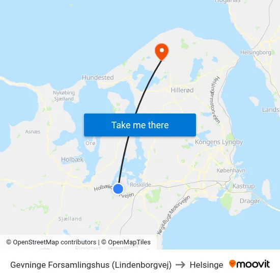 Gevninge Forsamlingshus (Lindenborgvej) to Helsinge map