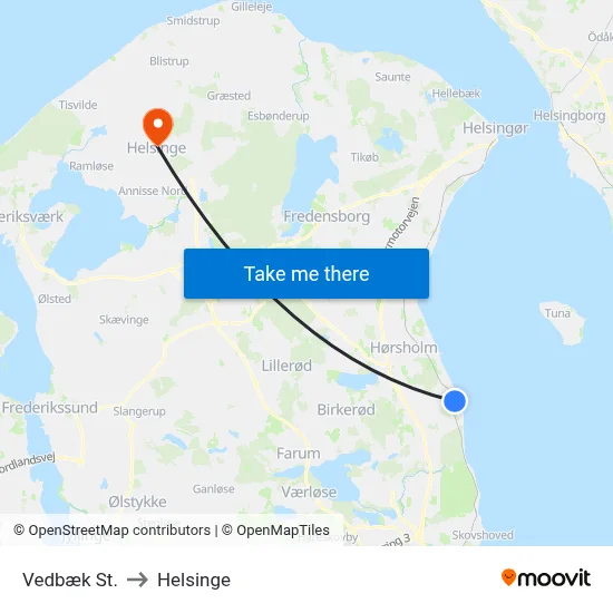 Vedbæk St. to Helsinge map