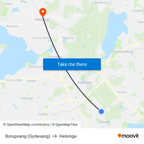 Borupvang (Gydevang) to Helsinge map