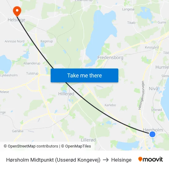 Hørsholm Midtpunkt (Usserød Kongevej) to Helsinge map