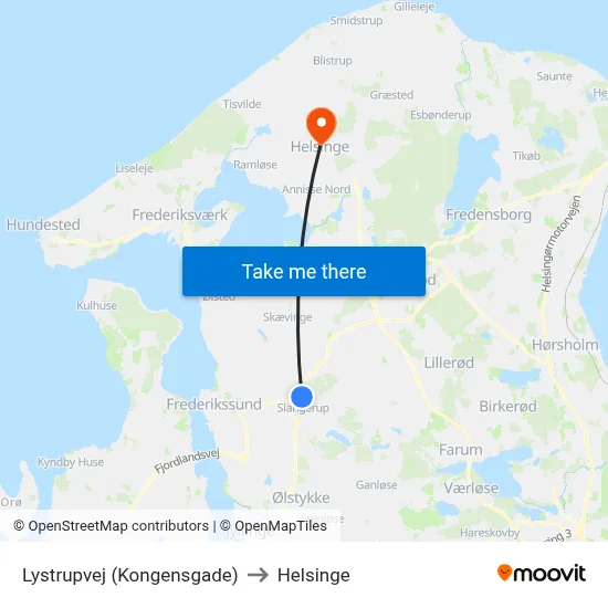 Lystrupvej (Kongensgade) to Helsinge map