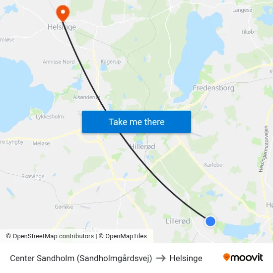 Center Sandholm (Sandholmgårdsvej) to Helsinge map