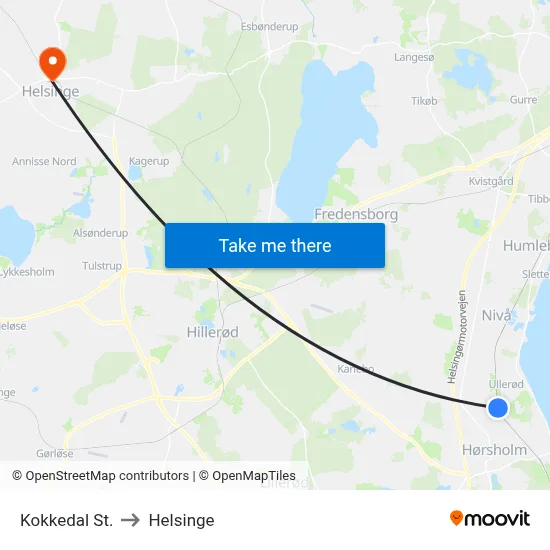 Kokkedal St. to Helsinge map