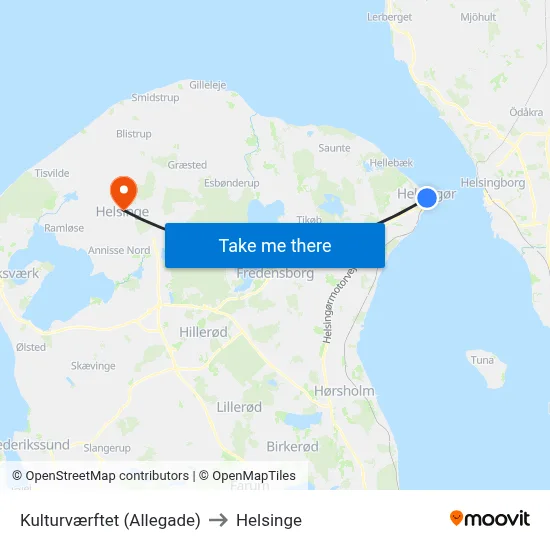 Kulturværftet (Allegade) to Helsinge map