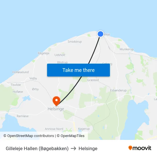 Gilleleje Hallen (Bøgebakken) to Helsinge map