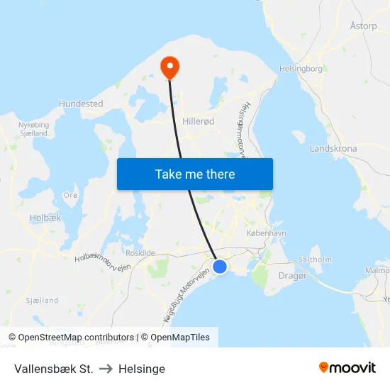 Vallensbæk St. to Helsinge map