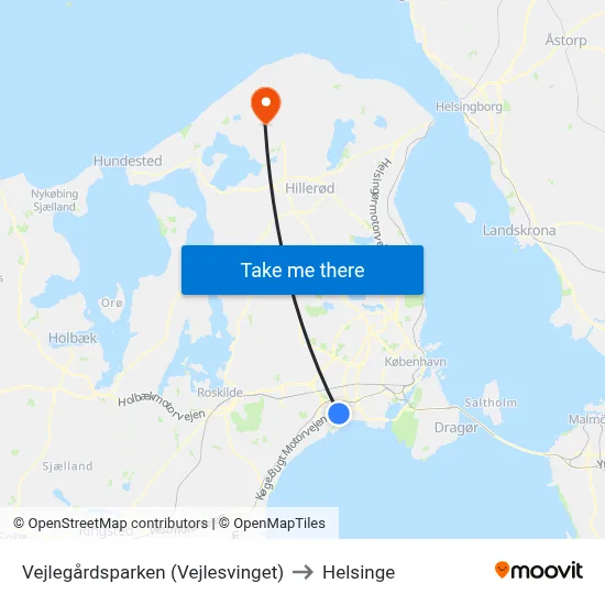 Vejlegårdsparken (Vejlesvinget) to Helsinge map