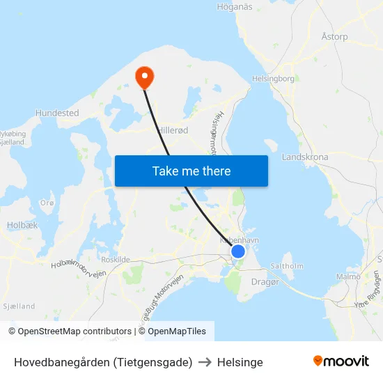 Hovedbanegården (Tietgensgade) to Helsinge map