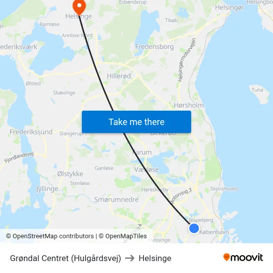 Grøndal Centret (Hulgårdsvej) to Helsinge map